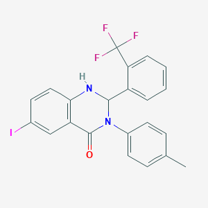 molecular formula C22H16F3IN2O B331003 6-iodo-3-(4-methylphenyl)-2-[2-(trifluoromethyl)phenyl]-2,3-dihydro-4(1H)-quinazolinone 