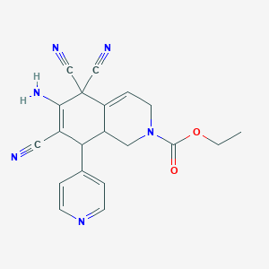 molecular formula C20H18N6O2 B331007 Ethyl 6-amino-5,5,7-tricyano-8-(4-pyridinyl)-3,5,8,8a-tetrahydro-2(1H)-isoquinolinecarboxylate 