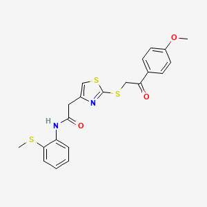 molecular formula C21H20N2O3S3 B3310330 2-(2-((2-(4-methoxyphenyl)-2-oxoethyl)thio)thiazol-4-yl)-N-(2-(methylthio)phenyl)acetamide CAS No. 946200-13-1