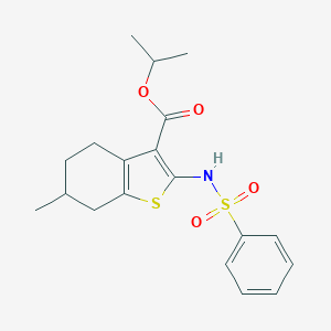 molecular formula C19H23NO4S2 B331035 2-(Benzenesulfonamido)-6-methyl-4,5,6,7-tetrahydro-1-benzothiophene-3-carboxylic acid propan-2-yl ester 