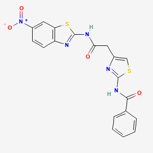 molecular formula C19H13N5O4S2 B3310398 N-(4-(2-((6-nitrobenzo[d]thiazol-2-yl)amino)-2-oxoethyl)thiazol-2-yl)benzamide CAS No. 946203-60-7
