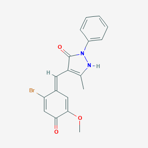 molecular formula C18H15BrN2O3 B331044 4-[(E)-(2-bromo-5-methoxy-4-oxocyclohexa-2,5-dien-1-ylidene)methyl]-5-methyl-2-phenyl-1H-pyrazol-3-one 