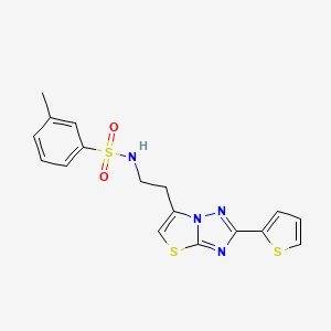 molecular formula C17H16N4O2S3 B3310464 3-methyl-N-(2-(2-(thiophen-2-yl)thiazolo[3,2-b][1,2,4]triazol-6-yl)ethyl)benzenesulfonamide CAS No. 946205-97-6