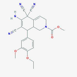 molecular formula C23H23N5O4 B331053 methyl 6-amino-5,5,7-tricyano-8-(4-ethoxy-3-methoxyphenyl)-3,5,8,8a-tetrahydro-2(1H)-isoquinolinecarboxylate 