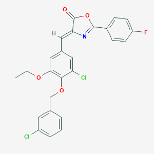 molecular formula C25H18Cl2FNO4 B331055 4-{3-chloro-4-[(3-chlorobenzyl)oxy]-5-ethoxybenzylidene}-2-(4-fluorophenyl)-1,3-oxazol-5(4H)-one 