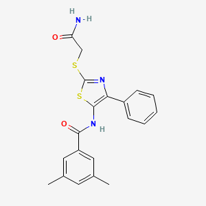 molecular formula C20H19N3O2S2 B3310560 N-(2-((2-amino-2-oxoethyl)thio)-4-phenylthiazol-5-yl)-3,5-dimethylbenzamide CAS No. 946210-73-7