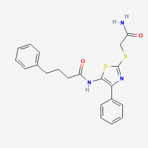 molecular formula C21H21N3O2S2 B3310576 N-(2-((2-amino-2-oxoethyl)thio)-4-phenylthiazol-5-yl)-4-phenylbutanamide CAS No. 946211-04-7