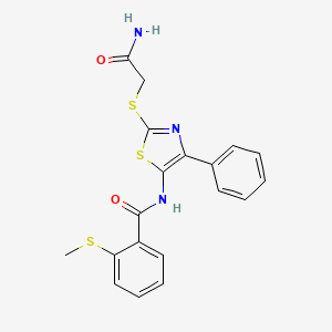 molecular formula C19H17N3O2S3 B3310582 N-(2-((2-amino-2-oxoethyl)thio)-4-phenylthiazol-5-yl)-2-(methylthio)benzamide CAS No. 946211-12-7