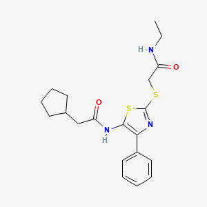 molecular formula C20H25N3O2S2 B3310601 2-cyclopentyl-N-(2-((2-(ethylamino)-2-oxoethyl)thio)-4-phenylthiazol-5-yl)acetamide CAS No. 946211-56-9
