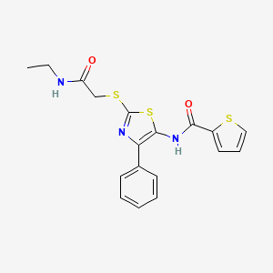 molecular formula C18H17N3O2S3 B3310604 N-(2-((2-(ethylamino)-2-oxoethyl)thio)-4-phenylthiazol-5-yl)thiophene-2-carboxamide CAS No. 946211-61-6