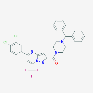 molecular formula C31H24Cl2F3N5O B331061 2-[(4-Benzhydryl-1-piperazinyl)carbonyl]-5-(3,4-dichlorophenyl)-7-(trifluoromethyl)pyrazolo[1,5-a]pyrimidine 