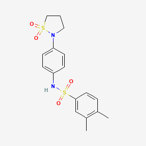 molecular formula C17H20N2O4S2 B3310673 N-[4-(1,1-dioxo-1lambda6,2-thiazolidin-2-yl)phenyl]-3,4-dimethylbenzene-1-sulfonamide CAS No. 946214-76-2