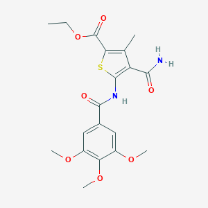 molecular formula C19H22N2O7S B331074 Ethyl 4-(aminocarbonyl)-3-methyl-5-[(3,4,5-trimethoxybenzoyl)amino]thiophene-2-carboxylate 