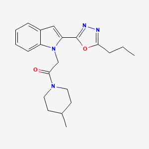 molecular formula C21H26N4O2 B3310902 1-(4-methylpiperidin-1-yl)-2-(2-(5-propyl-1,3,4-oxadiazol-2-yl)-1H-indol-1-yl)ethanone CAS No. 946231-94-3