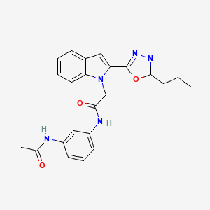 molecular formula C23H23N5O3 B3310912 N-(3-acetamidophenyl)-2-(2-(5-propyl-1,3,4-oxadiazol-2-yl)-1H-indol-1-yl)acetamide CAS No. 946232-26-4