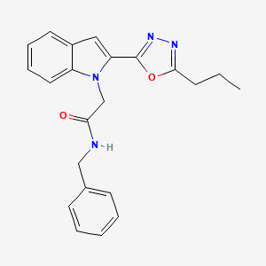 molecular formula C22H22N4O2 B3310913 N-benzyl-2-[2-(5-propyl-1,3,4-oxadiazol-2-yl)-1H-indol-1-yl]acetamide CAS No. 946232-30-0