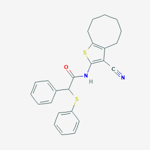 molecular formula C25H24N2OS2 B331093 N-(3-cyano-4,5,6,7,8,9-hexahydrocycloocta[b]thiophen-2-yl)-2-phenyl-2-(phenylsulfanyl)acetamide 