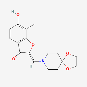 molecular formula C17H19NO5 B3310988 (2Z)-2-(1,4-dioxa-8-azaspiro[4.5]dec-8-ylmethylidene)-6-hydroxy-7-methyl-1-benzofuran-3(2H)-one CAS No. 946235-13-8