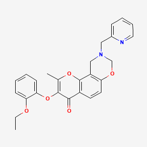 molecular formula C26H24N2O5 B3310999 3-(2-ethoxyphenoxy)-2-methyl-9-(pyridin-2-ylmethyl)-9,10-dihydrochromeno[8,7-e][1,3]oxazin-4(8H)-one CAS No. 946236-43-7
