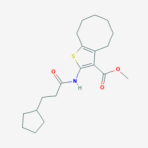 molecular formula C20H29NO3S B331102 Methyl 2-[(3-cyclopentylpropanoyl)amino]-4,5,6,7,8,9-hexahydrocycloocta[b]thiophene-3-carboxylate 