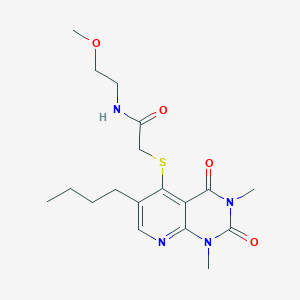 molecular formula C18H26N4O4S B3311042 2-((6-butyl-1,3-dimethyl-2,4-dioxo-1,2,3,4-tetrahydropyrido[2,3-d]pyrimidin-5-yl)thio)-N-(2-methoxyethyl)acetamide CAS No. 946239-14-1