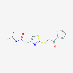 molecular formula C14H16N2O2S3 B3311091 N-isopropyl-2-(2-((2-oxo-2-(thiophen-2-yl)ethyl)thio)thiazol-4-yl)acetamide CAS No. 946241-14-1