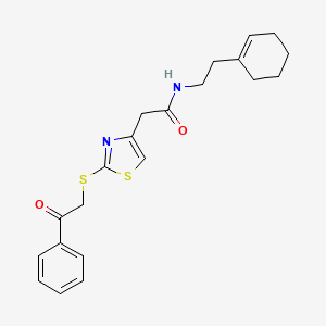 N-(2-(cyclohex-1-en-1-yl)ethyl)-2-(2-((2-oxo-2-phenylethyl)thio)thiazol-4-yl)acetamide