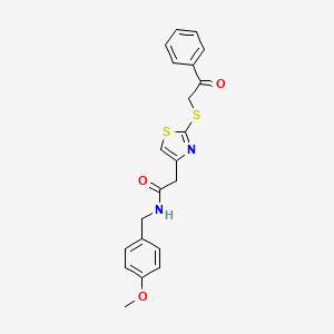 molecular formula C21H20N2O3S2 B3311108 N-(4-methoxybenzyl)-2-(2-((2-oxo-2-phenylethyl)thio)thiazol-4-yl)acetamide CAS No. 946241-44-7