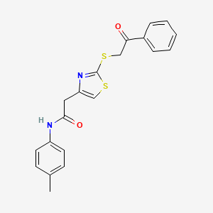 molecular formula C20H18N2O2S2 B3311113 2-(2-((2-oxo-2-phenylethyl)thio)thiazol-4-yl)-N-(p-tolyl)acetamide CAS No. 946241-56-1