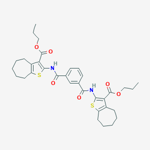 molecular formula C34H40N2O6S2 B331112 dipropyl 2,2'-[benzene-1,3-diylbis(carbonylimino)]bis(5,6,7,8-tetrahydro-4H-cyclohepta[b]thiophene-3-carboxylate) 