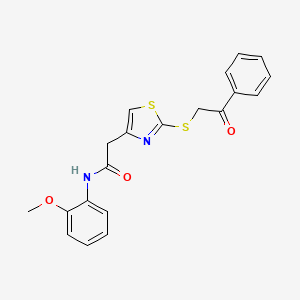 molecular formula C20H18N2O3S2 B3311120 N-(2-methoxyphenyl)-2-(2-((2-oxo-2-phenylethyl)thio)thiazol-4-yl)acetamide CAS No. 946241-68-5