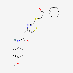 molecular formula C20H18N2O3S2 B3311124 N-(4-methoxyphenyl)-2-(2-((2-oxo-2-phenylethyl)thio)thiazol-4-yl)acetamide CAS No. 946241-72-1