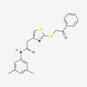 molecular formula C21H20N2O2S2 B3311141 N-(3,5-dimethylphenyl)-2-(2-((2-oxo-2-phenylethyl)thio)thiazol-4-yl)acetamide CAS No. 946241-92-5