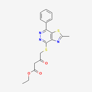 molecular formula C18H17N3O3S2 B3311223 Ethyl 4-((2-methyl-7-phenylthiazolo[4,5-d]pyridazin-4-yl)thio)-3-oxobutanoate CAS No. 946255-62-5