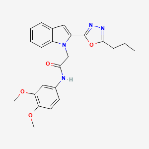 molecular formula C23H24N4O4 B3311330 N-(3,4-dimethoxyphenyl)-2-[2-(5-propyl-1,3,4-oxadiazol-2-yl)-1H-indol-1-yl]acetamide CAS No. 946257-20-1