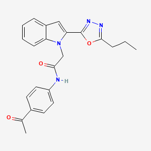 molecular formula C23H22N4O3 B3311331 N-(4-acetylphenyl)-2-[2-(5-propyl-1,3,4-oxadiazol-2-yl)-1H-indol-1-yl]acetamide CAS No. 946257-26-7