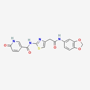 molecular formula C18H14N4O5S B3311386 N-(4-(2-(benzo[d][1,3]dioxol-5-ylamino)-2-oxoethyl)thiazol-2-yl)-6-oxo-1,6-dihydropyridine-3-carboxamide CAS No. 946259-12-7
