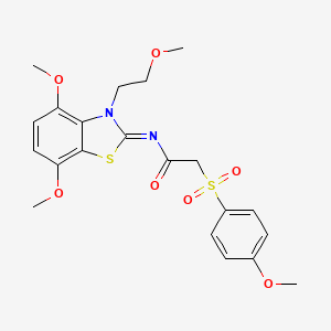 molecular formula C21H24N2O7S2 B3311409 (E)-N-(4,7-dimethoxy-3-(2-methoxyethyl)benzo[d]thiazol-2(3H)-ylidene)-2-((4-methoxyphenyl)sulfonyl)acetamide CAS No. 946261-84-3