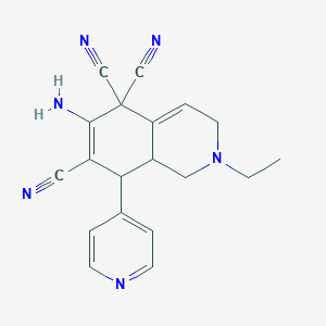 molecular formula C19H18N6 B331144 6-amino-2-ethyl-8-(4-pyridinyl)-2,3,8,8a-tetrahydro-5,5,7(1H)-isoquinolinetricarbonitrile 