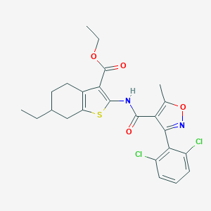 molecular formula C24H24Cl2N2O4S B331147 Ethyl 2-({[3-(2,6-dichlorophenyl)-5-methyl-4-isoxazolyl]carbonyl}amino)-6-ethyl-4,5,6,7-tetrahydro-1-benzothiophene-3-carboxylate 