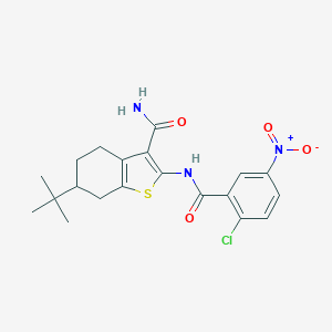 molecular formula C20H22ClN3O4S B331153 6-Tert-butyl-2-({2-chloro-5-nitrobenzoyl}amino)-4,5,6,7-tetrahydro-1-benzothiophene-3-carboxamide 