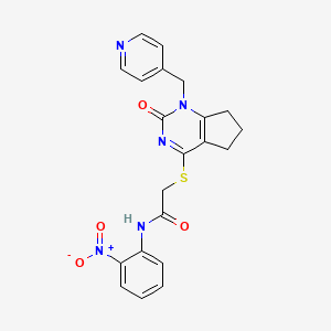 molecular formula C21H19N5O4S B3311548 N-(2-nitrophenyl)-2-((2-oxo-1-(pyridin-4-ylmethyl)-2,5,6,7-tetrahydro-1H-cyclopenta[d]pyrimidin-4-yl)thio)acetamide CAS No. 946271-13-2