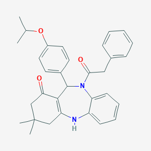 molecular formula C32H34N2O3 B331155 11-(4-isopropoxyphenyl)-3,3-dimethyl-10-(phenylacetyl)-2,3,4,5,10,11-hexahydro-1H-dibenzo[b,e][1,4]diazepin-1-one 