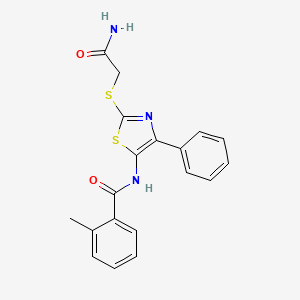 molecular formula C19H17N3O2S2 B3311560 N-(2-((2-amino-2-oxoethyl)thio)-4-phenylthiazol-5-yl)-2-methylbenzamide CAS No. 946271-24-5