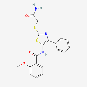 molecular formula C19H17N3O3S2 B3311565 N-(2-((2-amino-2-oxoethyl)thio)-4-phenylthiazol-5-yl)-2-methoxybenzamide CAS No. 946271-27-8