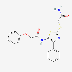 molecular formula C19H17N3O3S2 B3311576 N-(2-((2-amino-2-oxoethyl)thio)-4-phenylthiazol-5-yl)-2-phenoxyacetamide CAS No. 946271-41-6