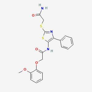 molecular formula C20H19N3O4S2 B3311581 N-(2-((2-amino-2-oxoethyl)thio)-4-phenylthiazol-5-yl)-2-(2-methoxyphenoxy)acetamide CAS No. 946271-45-0
