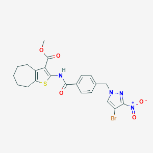 molecular formula C22H21BrN4O5S B331159 methyl 2-{[4-({4-bromo-3-nitro-1H-pyrazol-1-yl}methyl)benzoyl]amino}-5,6,7,8-tetrahydro-4H-cyclohepta[b]thiophene-3-carboxylate 