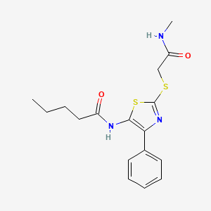 molecular formula C17H21N3O2S2 B3311596 N-(2-((2-(methylamino)-2-oxoethyl)thio)-4-phenylthiazol-5-yl)pentanamide CAS No. 946271-69-8