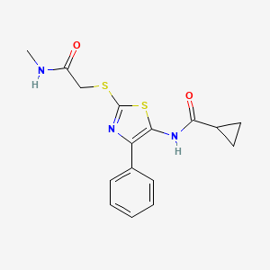 molecular formula C16H17N3O2S2 B3311604 N-(2-((2-(methylamino)-2-oxoethyl)thio)-4-phenylthiazol-5-yl)cyclopropanecarboxamide CAS No. 946271-73-4